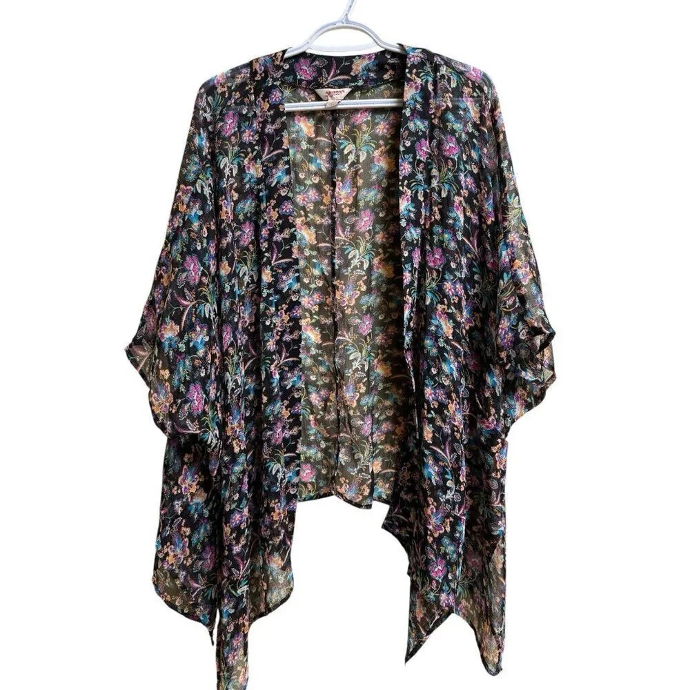 Arizona Jeans L Floral Boho Kimono Duster Sheer Open Front